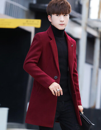 青年韩版潮毛呢外套2021年新款男装男士呢子男式上衣休闲8715红色4xl