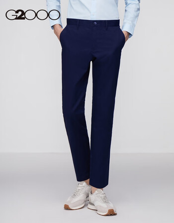 秋季新款 时尚百搭通勤休闲裤纯棉柔软直筒裤男16060015 藏青色-斜纹