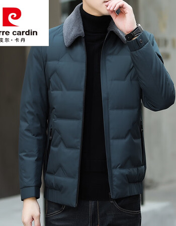 皮尔卡丹官方品牌男装羽绒服男短款冬季可拆毛领爸爸装白鸭绒外套男