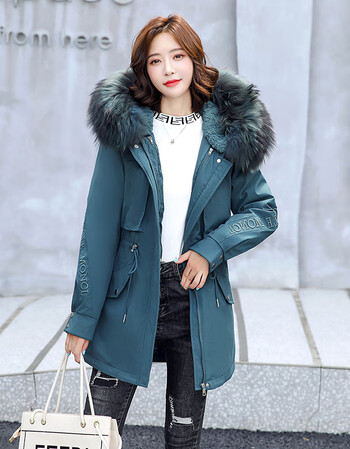 冬季新棉服女外套韩版宽松加绒短款可拆卸派克服棉袄皮蛋绿l