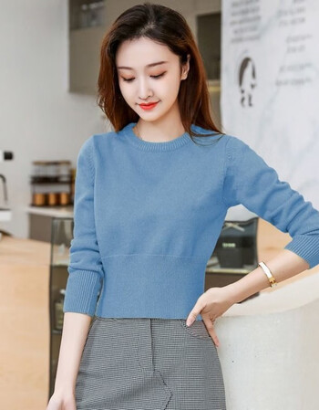 衫新款秋冬修身上衣厚甜美优雅时髦女神气质女人女潮百搭网红 浅蓝色>