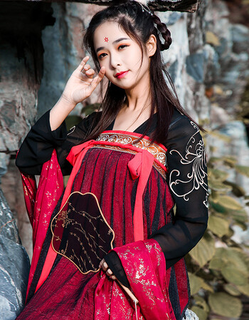 新品【京东购物潮】红颜劫汉服女装齐胸襦裙对襟金乌绣花红色仙女裙