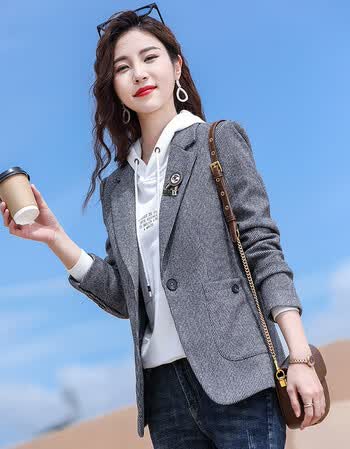 昂柏千鸟格子小西装外套女气质休闲百搭韩版春秋新款通勤职业女装小