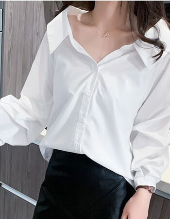 白色春秋新款韩版休闲领气质长袖衬衫女一字露锁骨棉质衬衣白色s