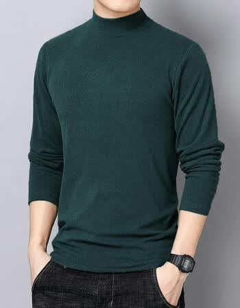 爵少半高领长袖t恤男纯色秋冬季双面德绒内搭加绒中领打底衫上衣纯色