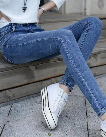 高品质秋季修身牛仔裤女2021新款高腰牛仔长裤女春秋新款学生韩版显瘦