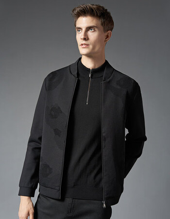 canudilo卡奴迪路新品熊猫暗纹常规款夹克外套男士时尚