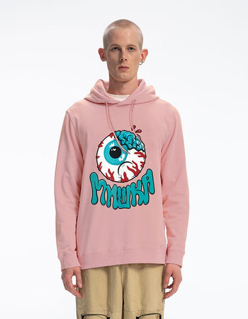 程媛媛同款mishkanyc大眼球潮牌连帽卫衣秋冬新款圆领套头卫衣粉红色