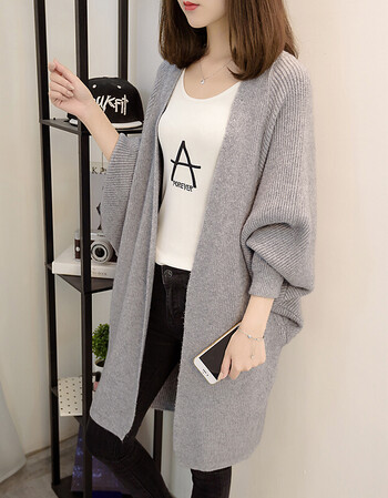 外套女2021秋装新款韩版宽松外穿慵懒风中长款蝙蝠针织衫休闲外搭毛衣