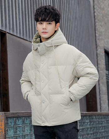 米白色男靓仔个性帅气非主流羽绒服 l男青年学生个性帅气秋冬保暖羽绒
