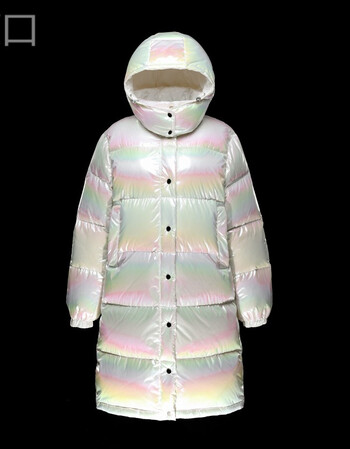 蒙口专柜2021冬季新款羽绒服男女情侣款中长款加厚连帽炫彩亮面外套潮