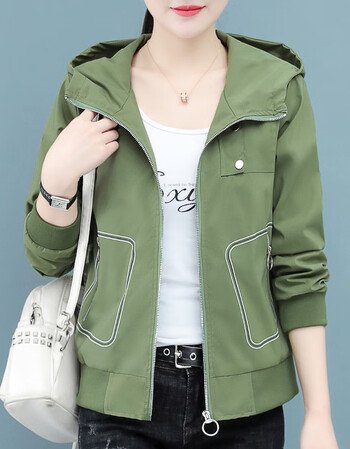 妃诚绿色短外套女春秋2022年新款休闲女士夹克短款中年妈妈宽松百搭