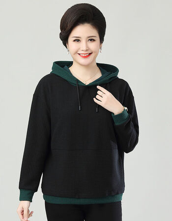 2022年春装中老年妈妈连帽卫衣春秋薄款大号女装长袖洋气t恤上衣200斤