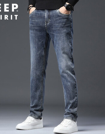 吉普jeep复古牛仔裤男春季新款休闲裤男士个性潮牌纯色男裤子男装蓝灰