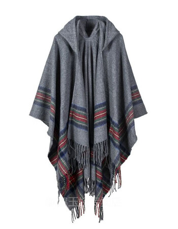 斗篷男冬季斗篷男披风斗篷斗篷男披风斗篷冬苏格兰英伦条纹拼接流苏连