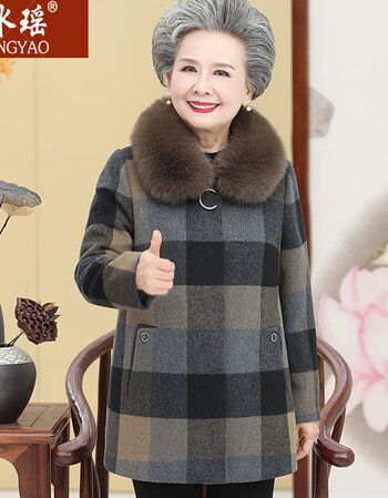 芭颐中老年虎年女装春秋冬大衣老年人冬装女毛呢子外套奶奶装80岁老人