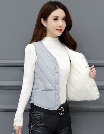 秋冬棉马甲女2021新款加绒轻薄保暖背心短款坎肩修身贴身内胆灰色l