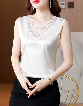 韩诗茵蕾丝吊带背心女外穿春夏宽松百搭打底内搭无袖丝绸面上衣白色m