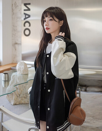 女春秋季休闲宽松棒球服2022年韩版新款时尚百搭小个子学生外套黑色s