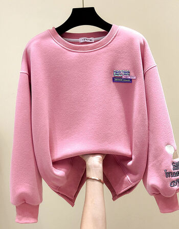 卫衣女装新款2021韩版宽松圆领开叉长袖上衣无帽外套桃粉色s宽松款