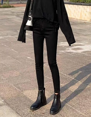八分小脚弹力长裤女士女式加厚冬季冬天保暖显瘦时尚牛子裤黑色八分26