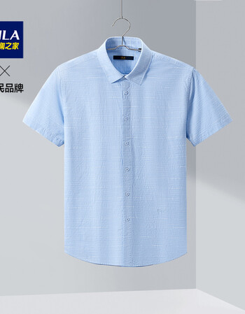 hla海澜之家短袖休闲衬衫夏季时尚纹理洗水舒适短衬hnecd2q073a浅蓝