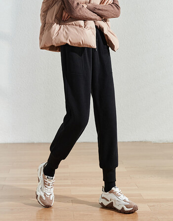 sofsil索菲丝尔黑色加绒运动裤休闲裤2021冬季新款宽松束脚卫裤女裤子