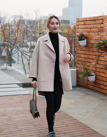 赫本风双面呢大衣女短款黄色羊绒毛呢外套小西装燕尾矮个子韩版 米色