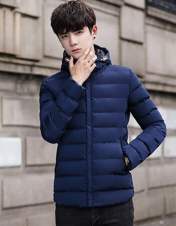 男士外套冬季新款棉服保暖青年连帽加厚男装深蓝色l