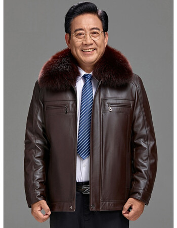中老年人保暖真皮衣男爸爸装真皮大衣冬季海宁皮衣男