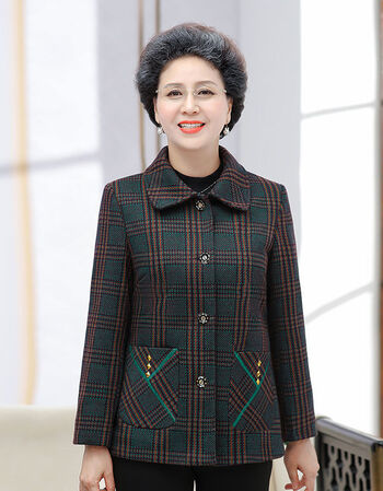 新品中老年妈妈春秋外套女奶奶装毛呢加绒上衣女装老太太秋冬老人衣服