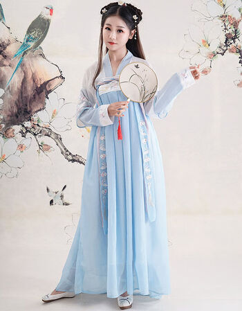 汉服女夏装汉元素改良古装刺绣对襟齐胸襦裙抹胸裙仙女雪纺连衣裙