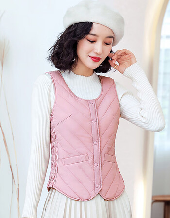 修身短款贴身背心内外穿内胆秋冬季坎肩保暖马夹马褂女式女士粉色2xl