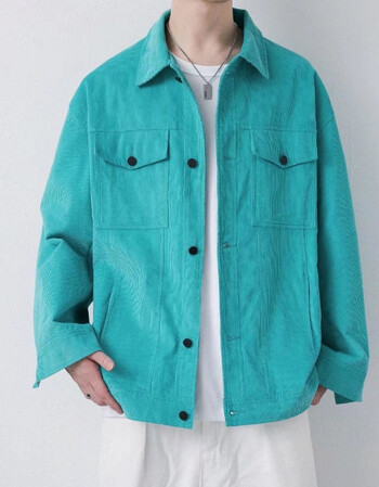 小二潮社spear youth复古压花灯芯绒夹克男女ins宽松情侣外套潮 青 