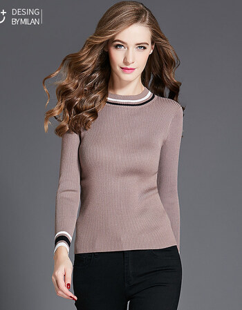 半袖冰丝针织衫女套头中袖短款打底上衣体感舒适 239638深藕色长袖