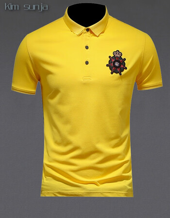 正品kimsunja香港轻奢品牌欧美丝光棉商务时尚翻领t恤夏装潮男皇冠