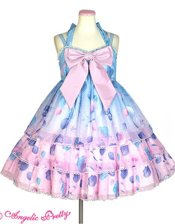 2019新品渐变贝壳jsk吊带 日系软妹lolita洋装洛丽塔洋装 粉变蓝 155