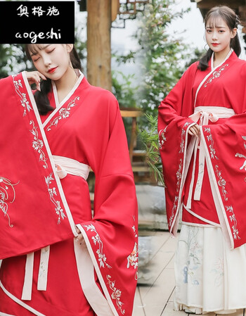 学生传统汉服女红色深衣双绕正规传统魏晋风古装礼仪之邦 仅红色曲裾