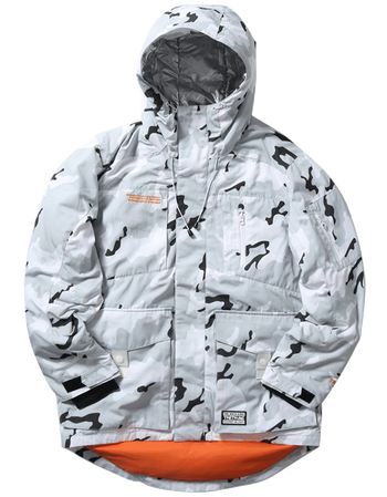 威旗舰店官网国潮迷彩羽绒服冬保暖男中长款白色迷彩印花加厚国潮嘻哈