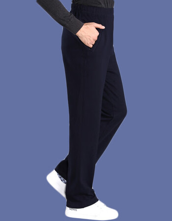 春秋季新款中老年运动裤男宽松直筒休闲裤高腰大码爸爸装长裤 深蓝色