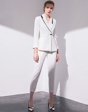 ad白色时尚修身西装九分裤套装女士ol春秋时尚正装套裤名媛职业装
