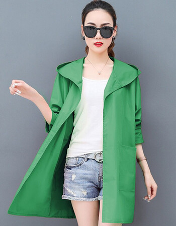 闺园女装2019夏季新款纯色薄款简约显瘦百搭宽松中长防晒风衣外套女