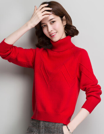 旗舰新品高领大红色毛衣女短款宽松2018本命年打底衫2019新款女装春装