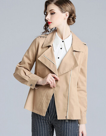 品牌女装外套女2018秋季新款大翻领拉链长袖短款修身风衣时尚休闲通勤