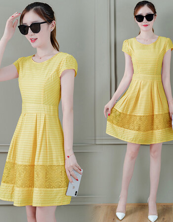 雪纺连衣裙女夏2018新款女装韩版夏季小个子高腰港味蕾丝中长裙子