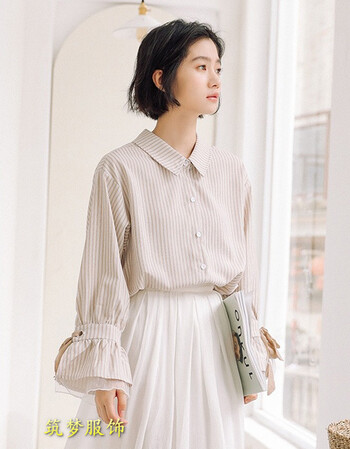 允硕女【品牌特惠】小清新衬衫女长袖2019春秋新款喇叭设计感洋气小众