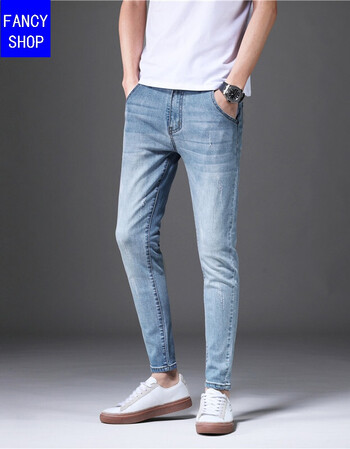 牛仔裤男韩版潮流九分休闲裤修身型直筒小脚裤子春装男士 301#蓝灰色
