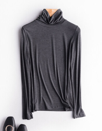 领秋衣大码女装秋冬装韩版莫代尔修身长袖女士t恤高领打底衫 深烟灰色