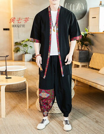 汉服套装男短袖宽松加肥加大码夏季中国风胖子两件套潮流飘逸唐装