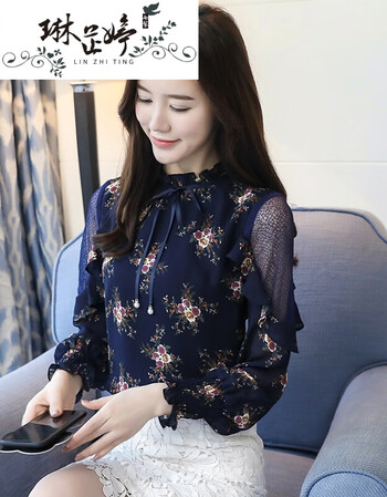 雪纺花衫衣女春秋装2019新款韩版时尚长袖碎花上衣女士洋气小衫潮